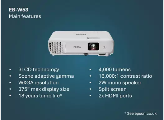 ویدئو پروژکتور اپسون EPSON EB-W53 ویدئو پروژکتور اپسون EPSON EB-W53